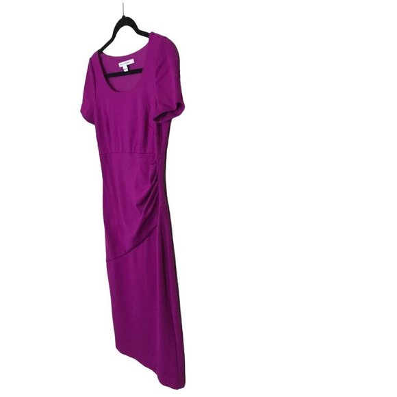Diane Von Furstenberg Fuchsia Pink Gathered Waist Side Zip Midi Dress Size 4 - Picture 4 of 9